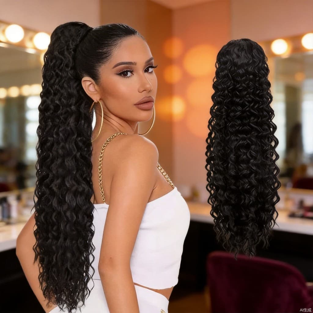 Peruca de Rabo de Cavalo com Cordão Ajustável, Estilo Europeu e Americano, Coque de Cabelo