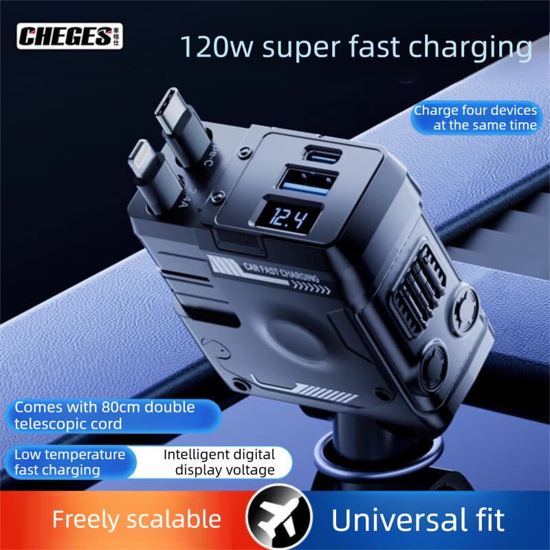 Carregamento super Rápido De 120 W , Cabo Telescópico Estilo mecha , Carregador De Carro , Isqueiro Para De Um A Três
