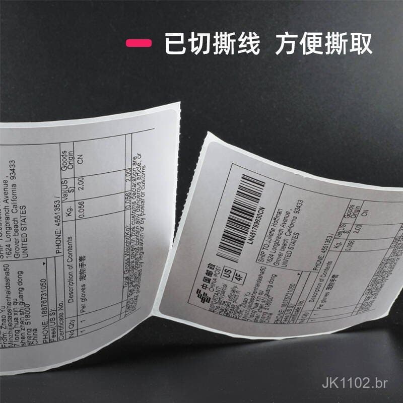 Papel térmico para etiquetas 100*75*500 folhas/rolo, formato horizontal, papel de impressão à prova de água, óleo e poei