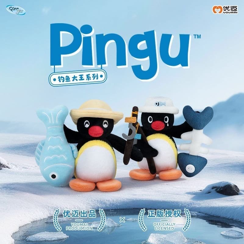Pingente de Pelúcia Pingu da Série Fishing King, Chaveiro de Pinguim Fofo, Boneco de Pelúcia da Família Pinguim, Pingent