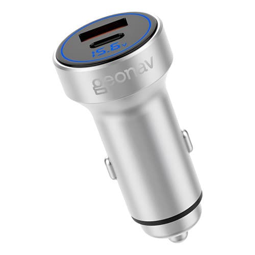 Carregador Veicular Turbo Carga Rápida 38w Com 2 Portas Usb-a 18w E Usb-c 20w Display Geonav