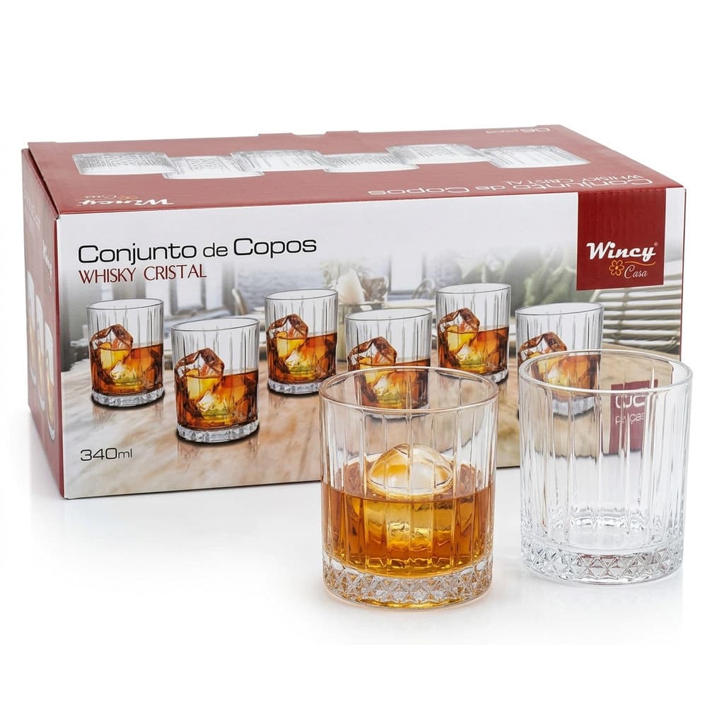 Conjunto 6 Copos de Vidro Whisky Cristal 340ml – Conjunto para Bebidas
