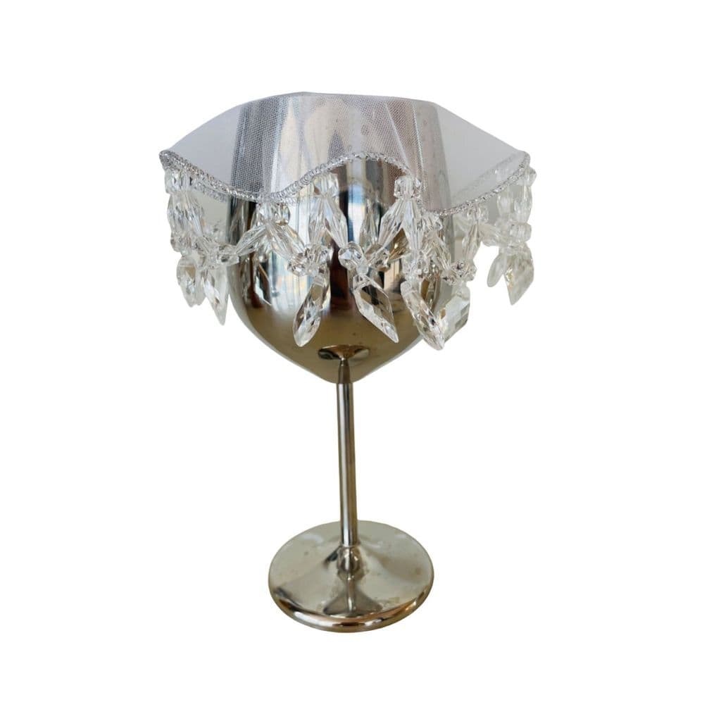 Cobre Jarra Decorativo Balão 15cm em Tule Bordado | Cobre Copo com Pedrarias para Mesa Posta
