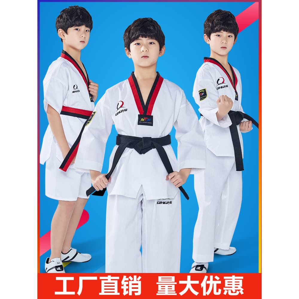 Algodão puro adulto crianças Taekwondo roupas de manga comprida de manga curta das mulheres dos homens estudantes univer