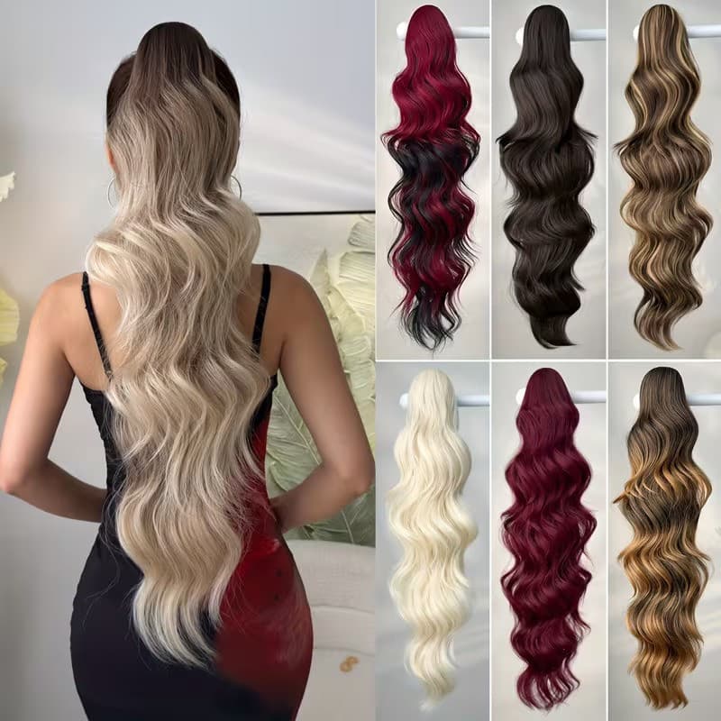 Aplique Ponytail Premium Hair - Extensão de Cabelo Orgânico de 70cm - Cabelo Humano Liso, Ondulado, Cacheado - Clip-in 0