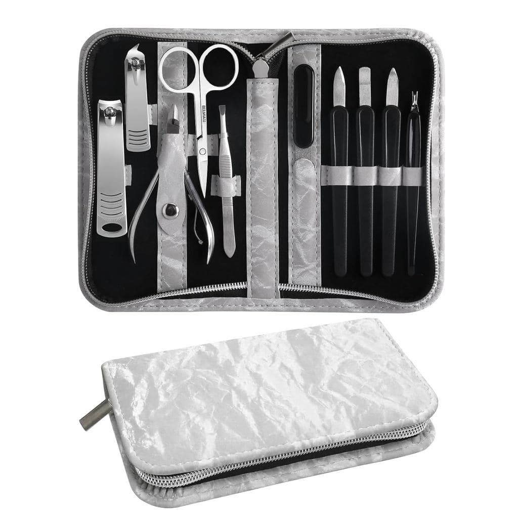 Conjunto de Manicure e Pedicure, Kit de Cortador de Unhas de 10 Peças, Kit Profissional de Manicure com Estojo de Viagem