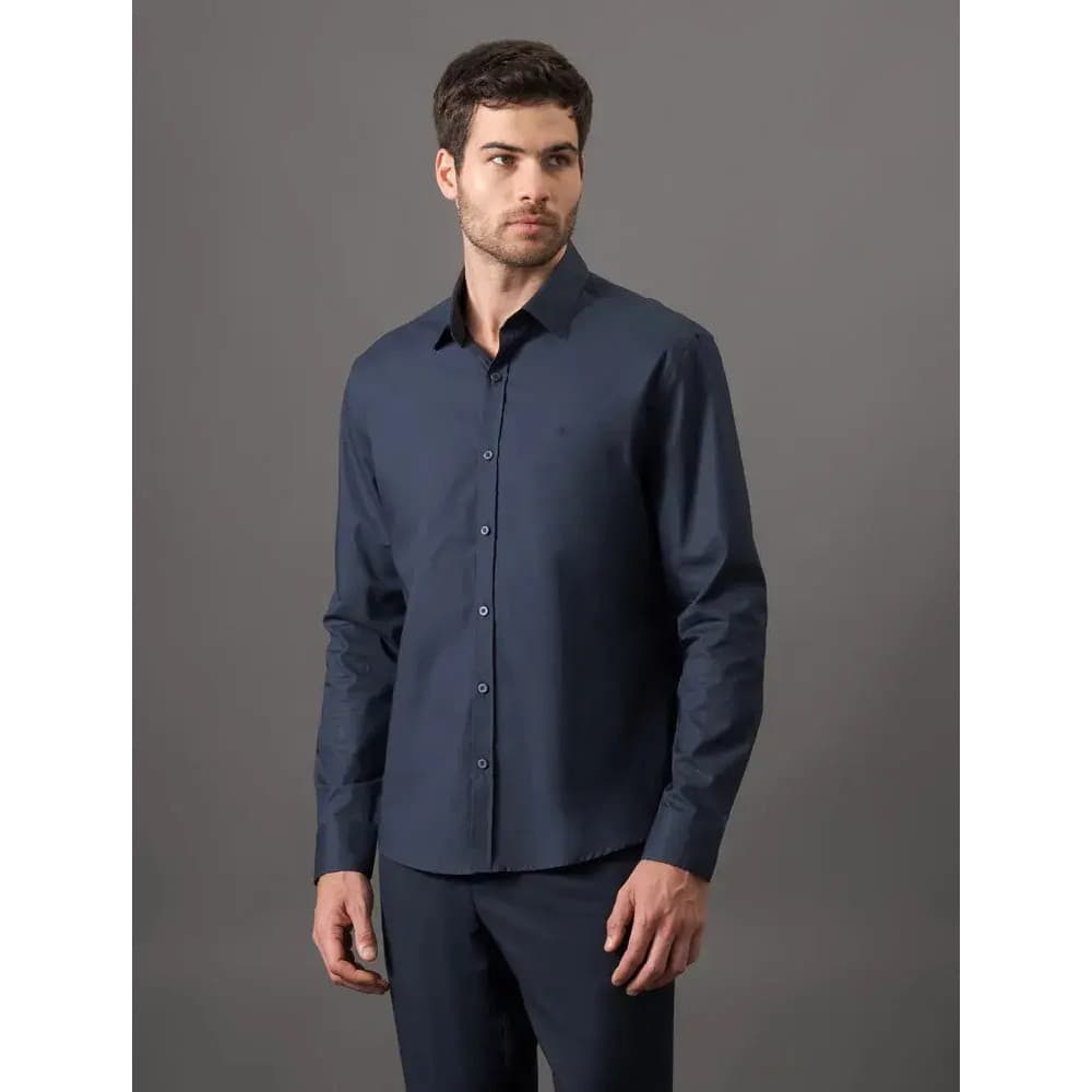 Camisa Masculina Calvin Klein Regular Azul Marinho Original Manga Comprida Social Manga Longa
