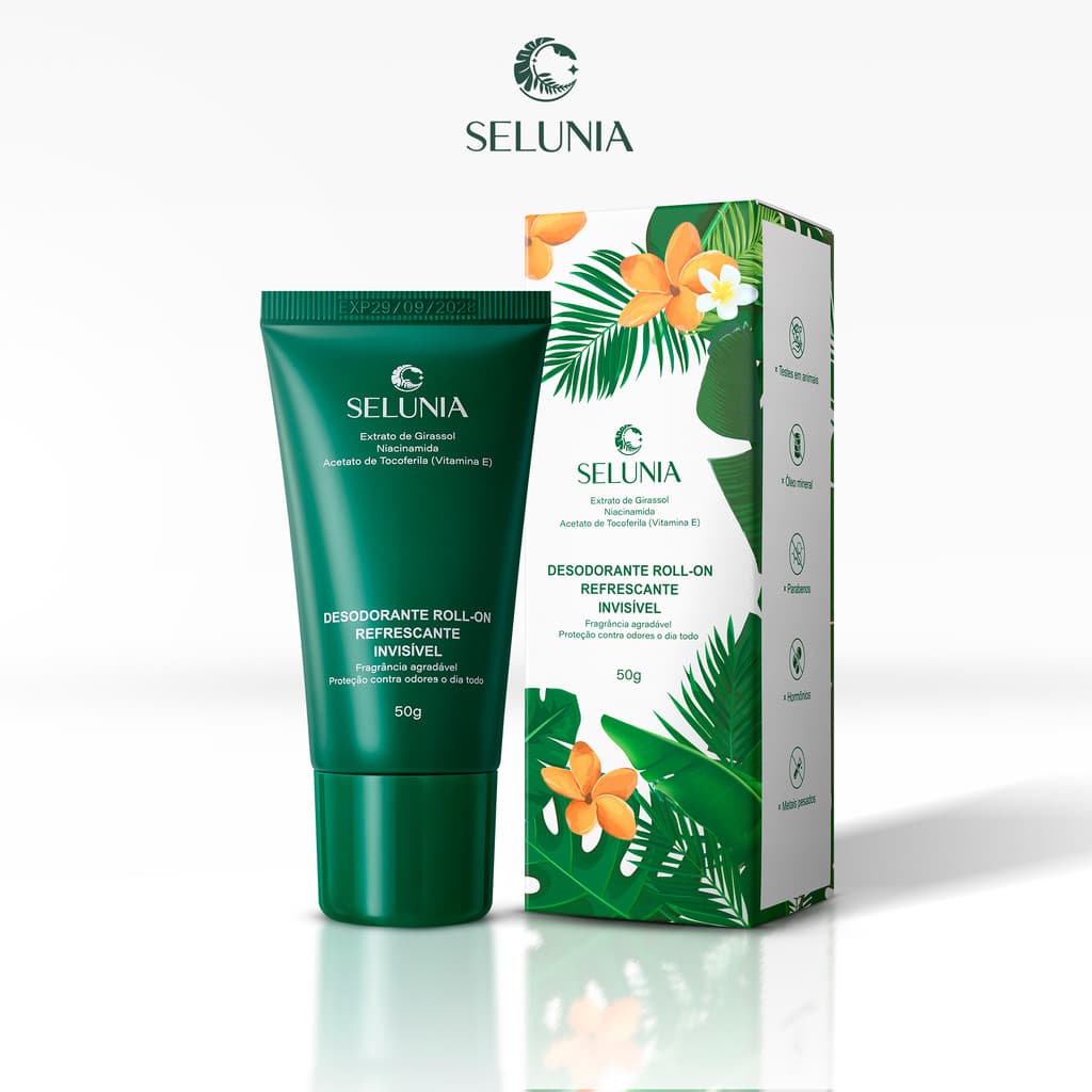 Desodorante Roll-On Selunia Refrescante Invisível Sem Manchas com Niacinamida e Vitamina E 50g