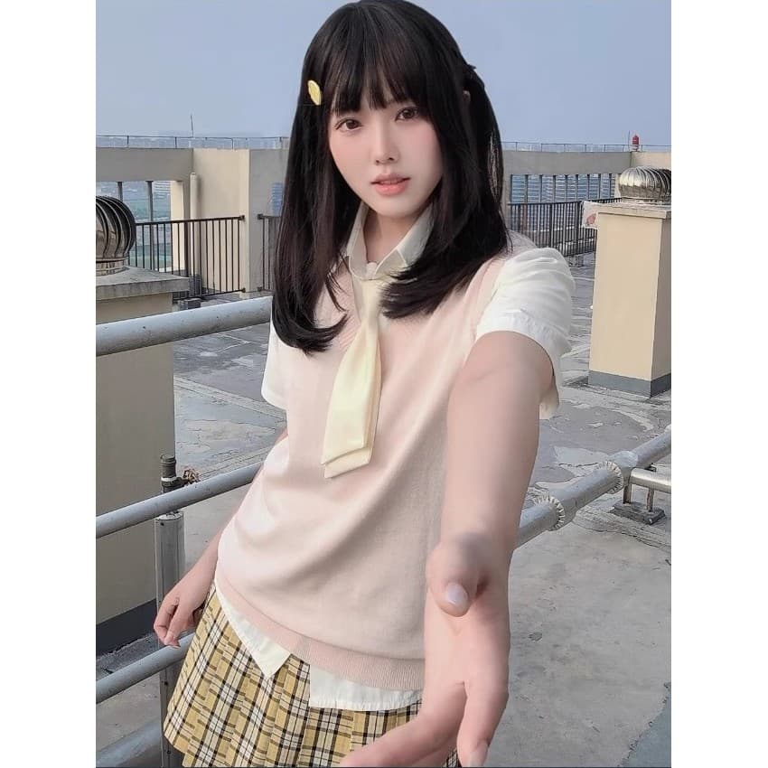 [Pantervilla] Colete de seda gelada jk Original verão estilo japonês camisa estilo formal em camadas colete de malha leg
