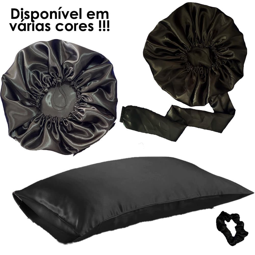 Kit cetim: difusora + touca cetim + fronha cetim + scrunchie