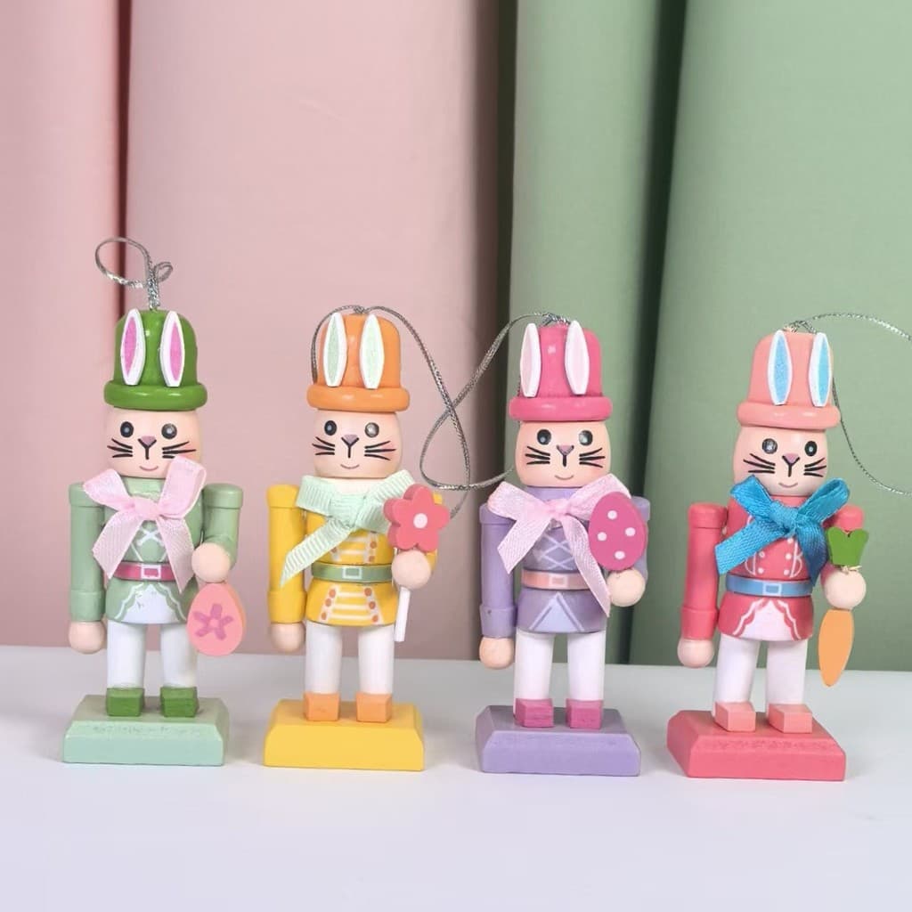 Ornamento De Coelho Quebra-Nozes De Páscoa De Madeira premium-10cm-Presente De Decoração Suspensa Artesanal
