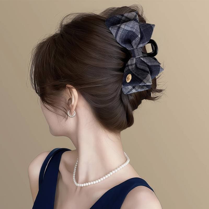 Trove Moda Retro Xadrez Tubarão Clipe Coreano Temperamento Arco Rabo De Cavalo Acessórios Para O Cabelo Novo