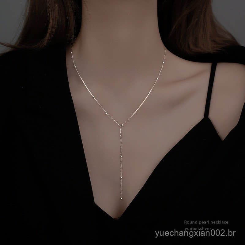 S925 prata esterlina simples borla colar moda jóias clavícula corrente, adequado para meninas, estudantes presentes no a