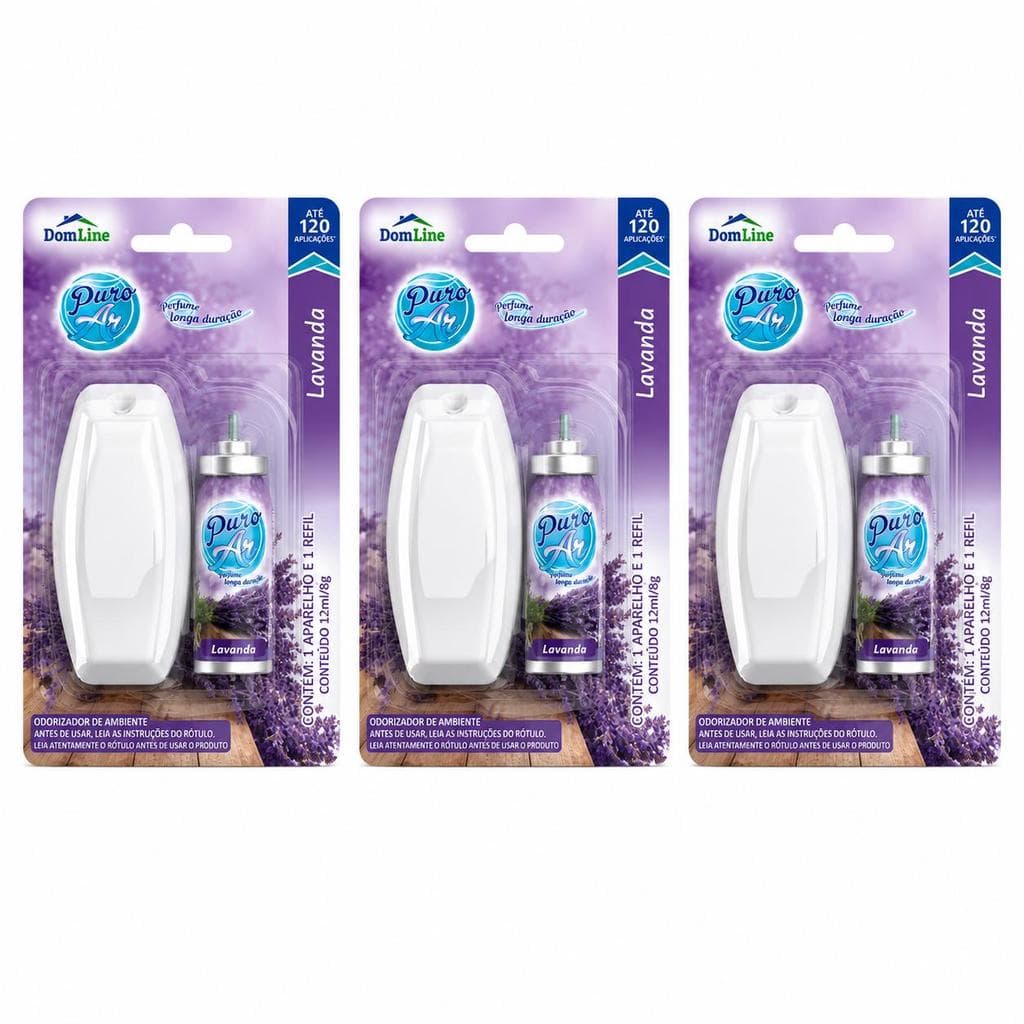 Kit 3 Neutralizador Puro Ar Lavanda 12ml com Aplicador Aromatizador de Ambiente