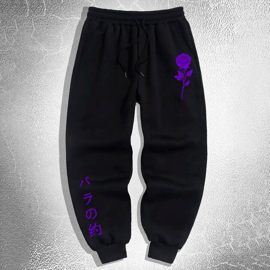Calça Moletom Confortável Estilosa Moda Streetwear Rosas Purple Japan Tokio Arte