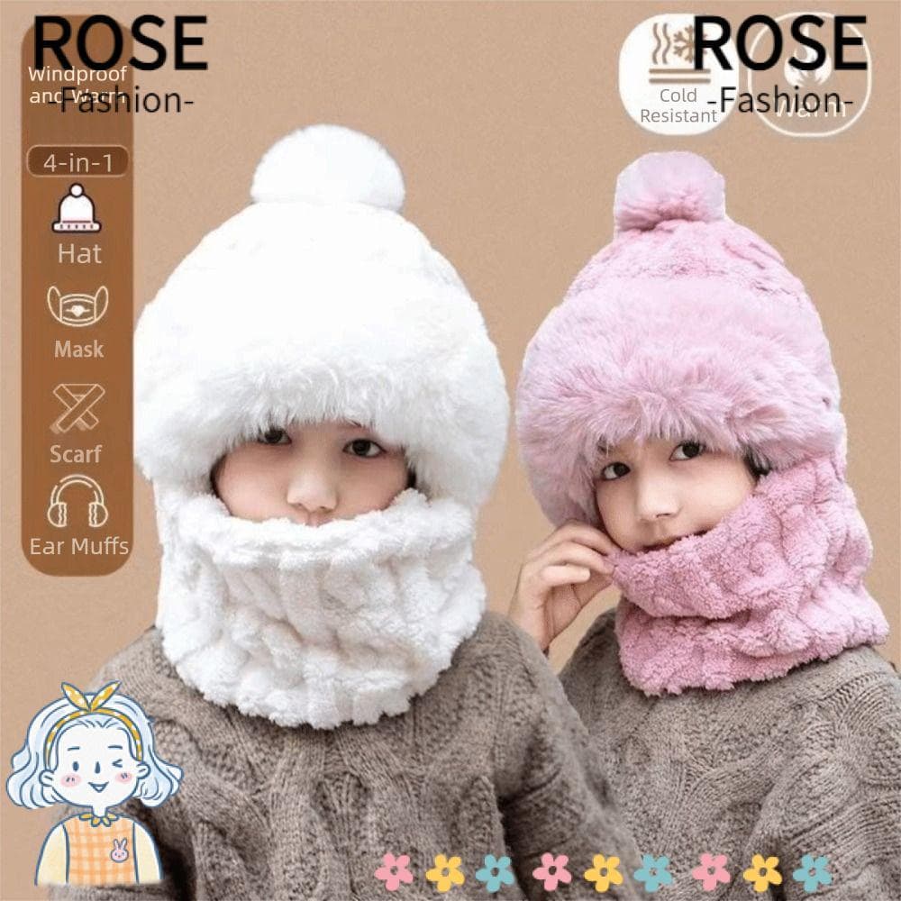 Boné Pulôver Com Cachecol Infantil ROSEGOODS , Chapéu Quente De Inverno De Pelúcia Engrossado , Bonés De Neve Infantis À