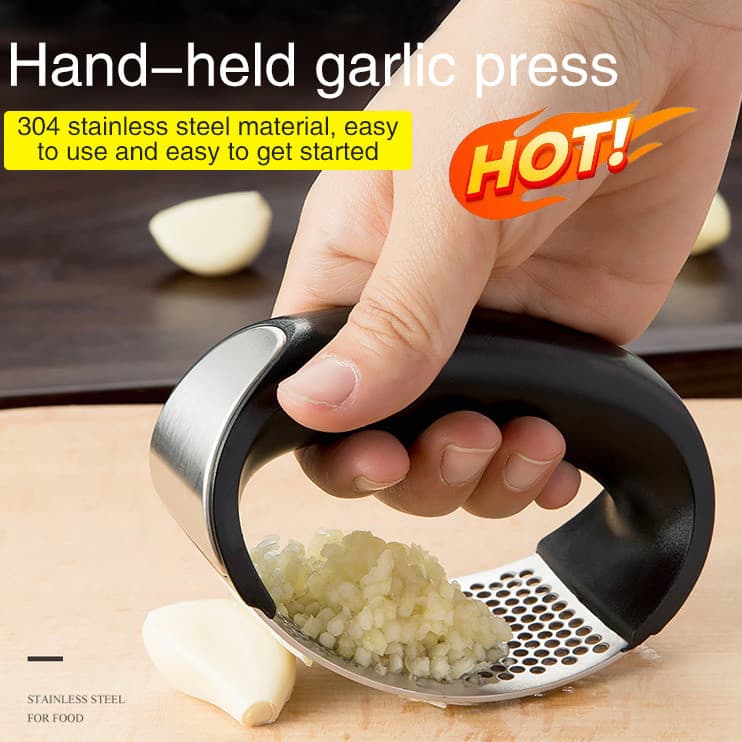 [Alta Eficiência] Home Garlic Press Ginger Ring Stainless Steel Masher Kitchen/Prensa de Alho/Ferramenta de Cozinha