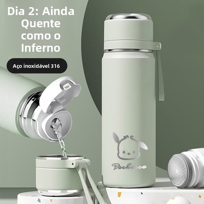 Copo térmico de aço inoxidável 316 com tampa Copo de água portátil para estudantes Xícara de chá simples e fofa