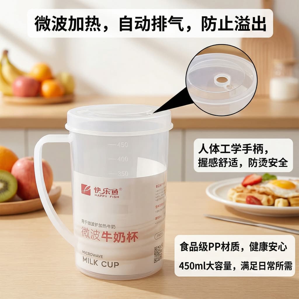 Copo de leite para micro-ondas, copo de suco refrigerado, tamanho grande, 450ml, de medição, copo de escala com alç