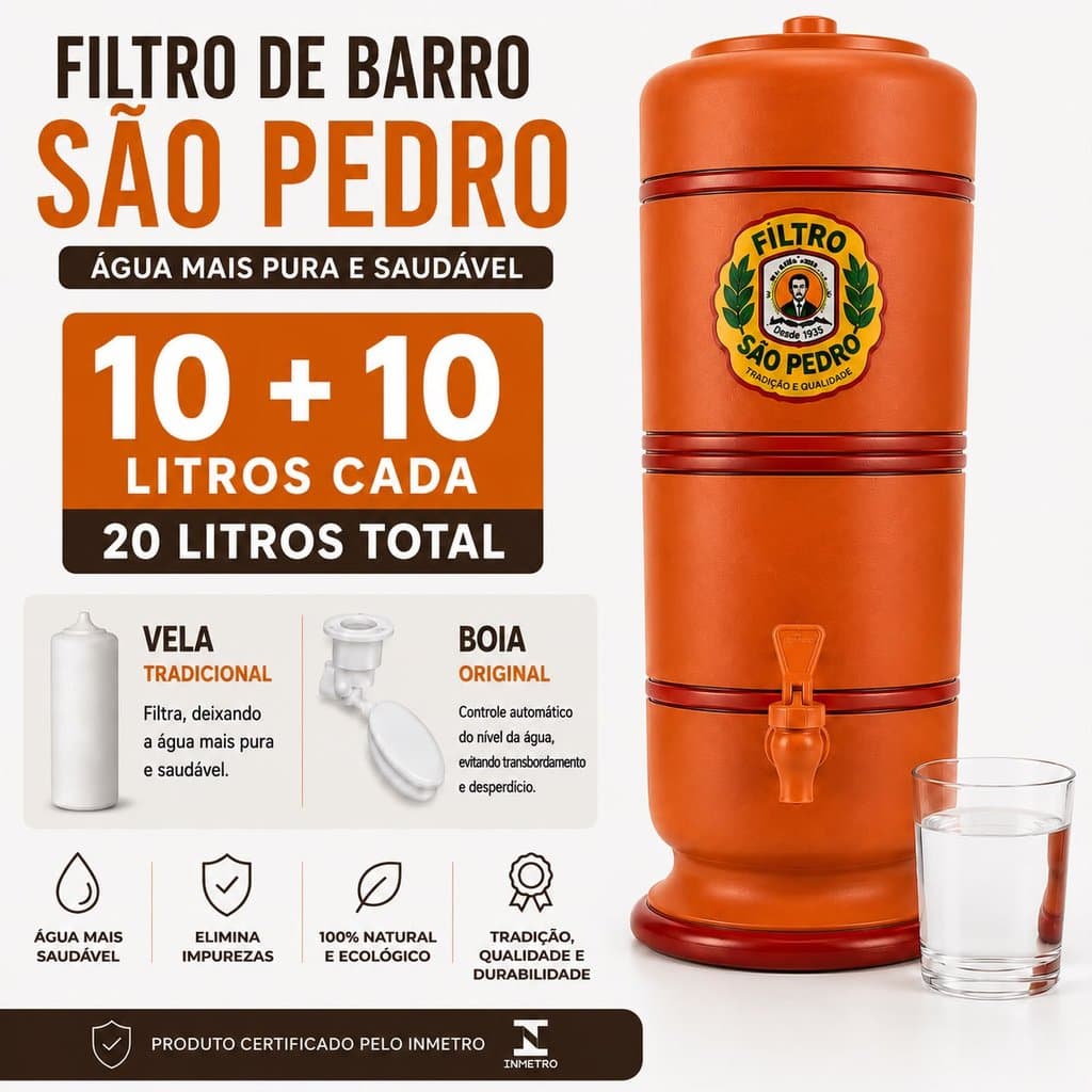 Filtro de Barro São Pedro 20 Litros + Vela + Boia | Filtro de Água