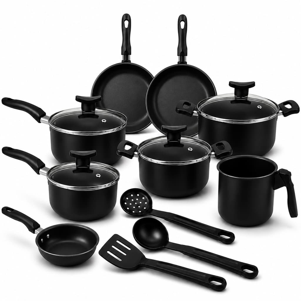 Conjunto Jogo de Panelas Teflon 11 peças  Antiaderente Tampa de Vidro Premium