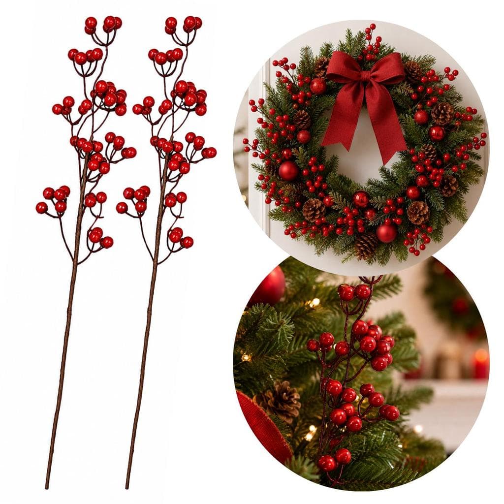 Flor de Natal Azevinho Galho Natalino Decoração de Natal Decoração Para Árvore de Natal Mesa Casa
