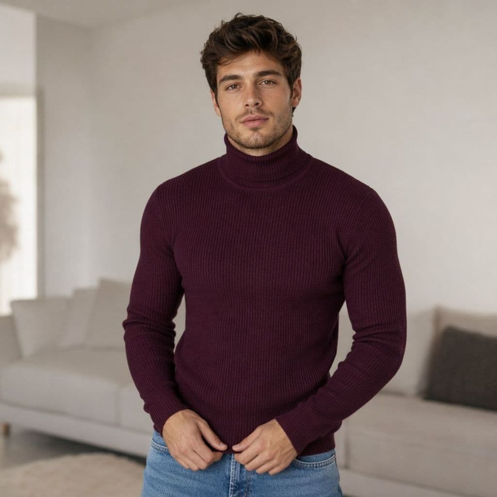 Blusa Frio Masculina Trico Cacharrel Gola Alta Ajustada Inverno Elegante Casual Frio