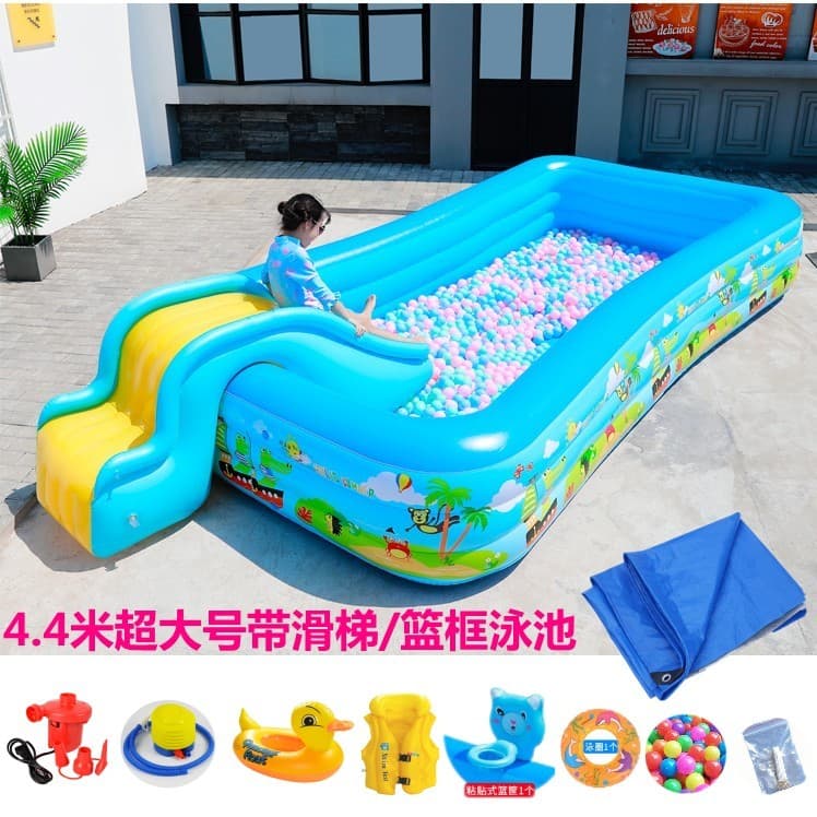 4.4m Extra grande com escorregador piscina inflável festa de aniversário adulto piscina de bolinhas Bobo com tiro