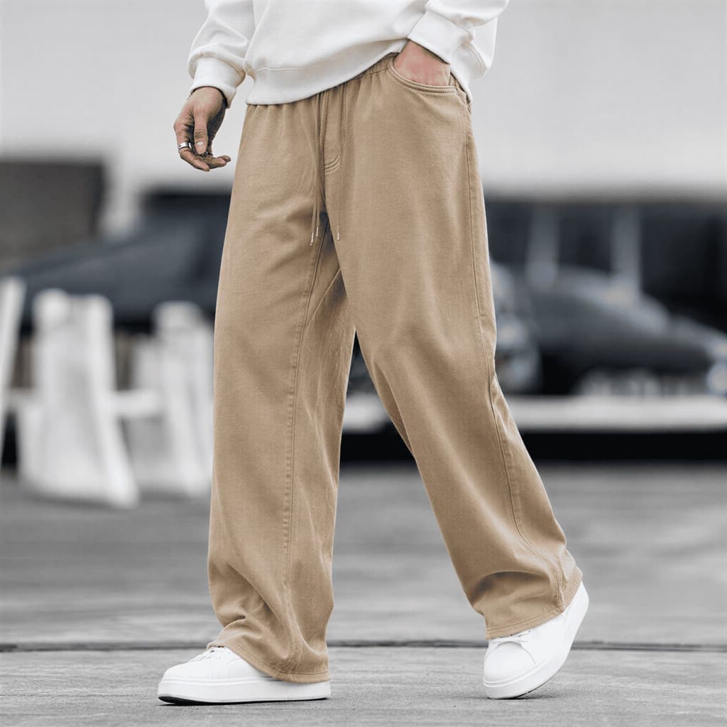 Calça Baggy Masculina Sarja Streetwear Balão Oversized Streetwear 4 Bolsos Cordão Cintura Elástica Casual Hip Hop