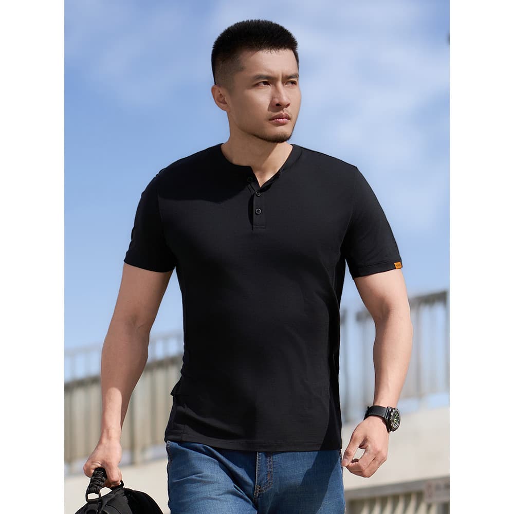 Dragon Tooth Secret Wind Feather PRO Lã Merino Henry Collar Manga Curta Camiseta Verão Respirável Ao Ar Livre Commuter M