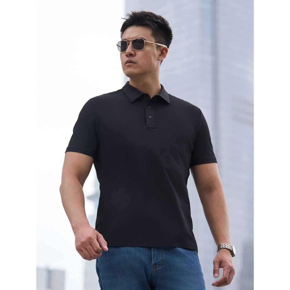 [Duas peças mais desconto] Dragon Tooth Hidden Wind Aya COOLMAX manga curta POLO masculino All-Match estilo esportivo Ca