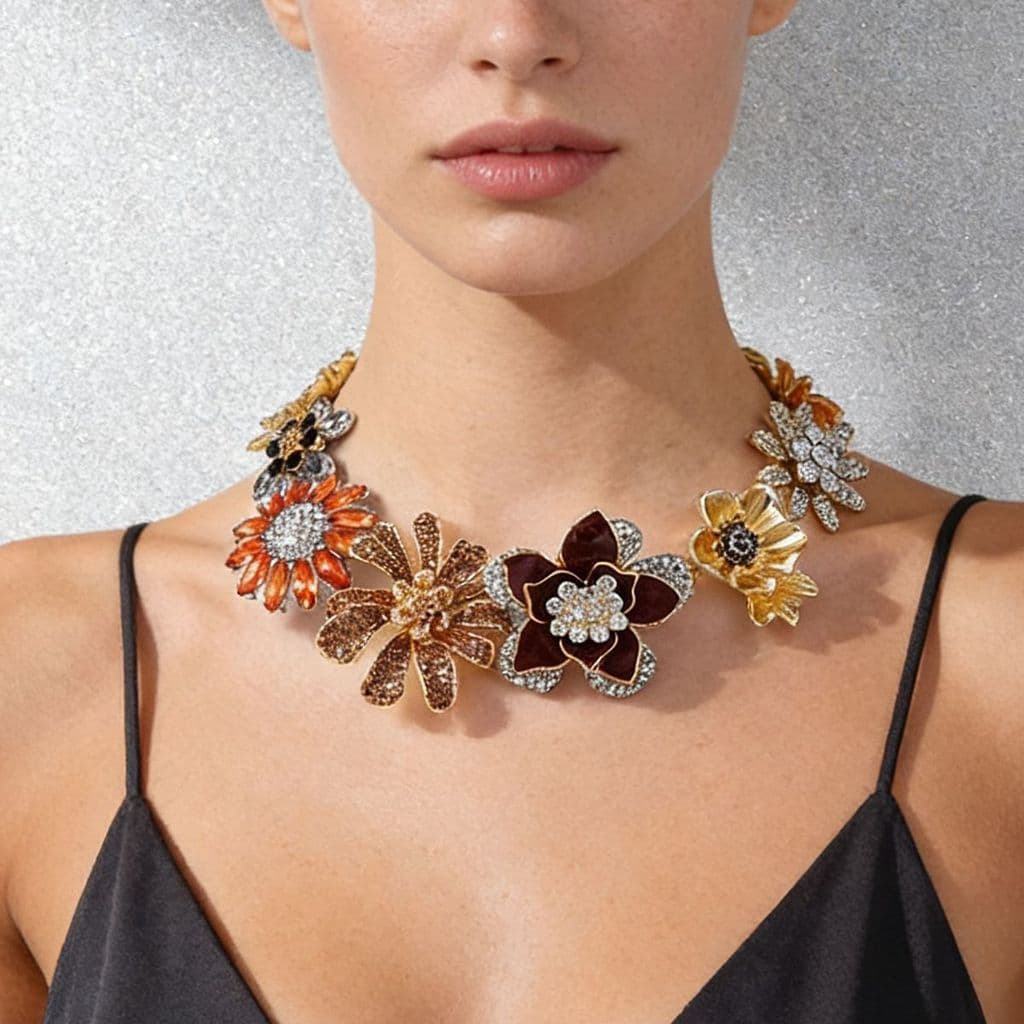 Requintado luxo luz Retro moda liga cheia de diamante flor corrente clavícula colar, adequado para mulher.