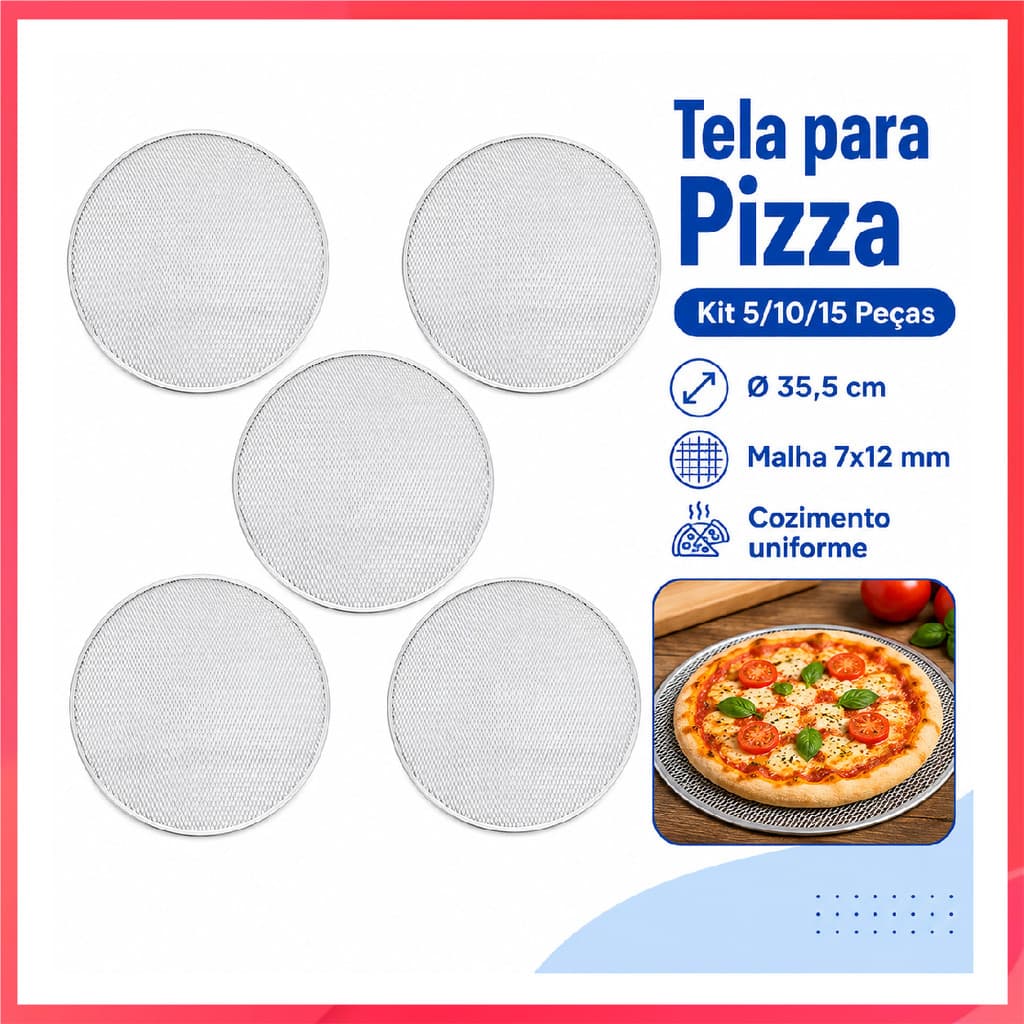 Assadeira de pizza de malha de 35.5 cm 5-10-15 peças com assadeira de pizza com furo