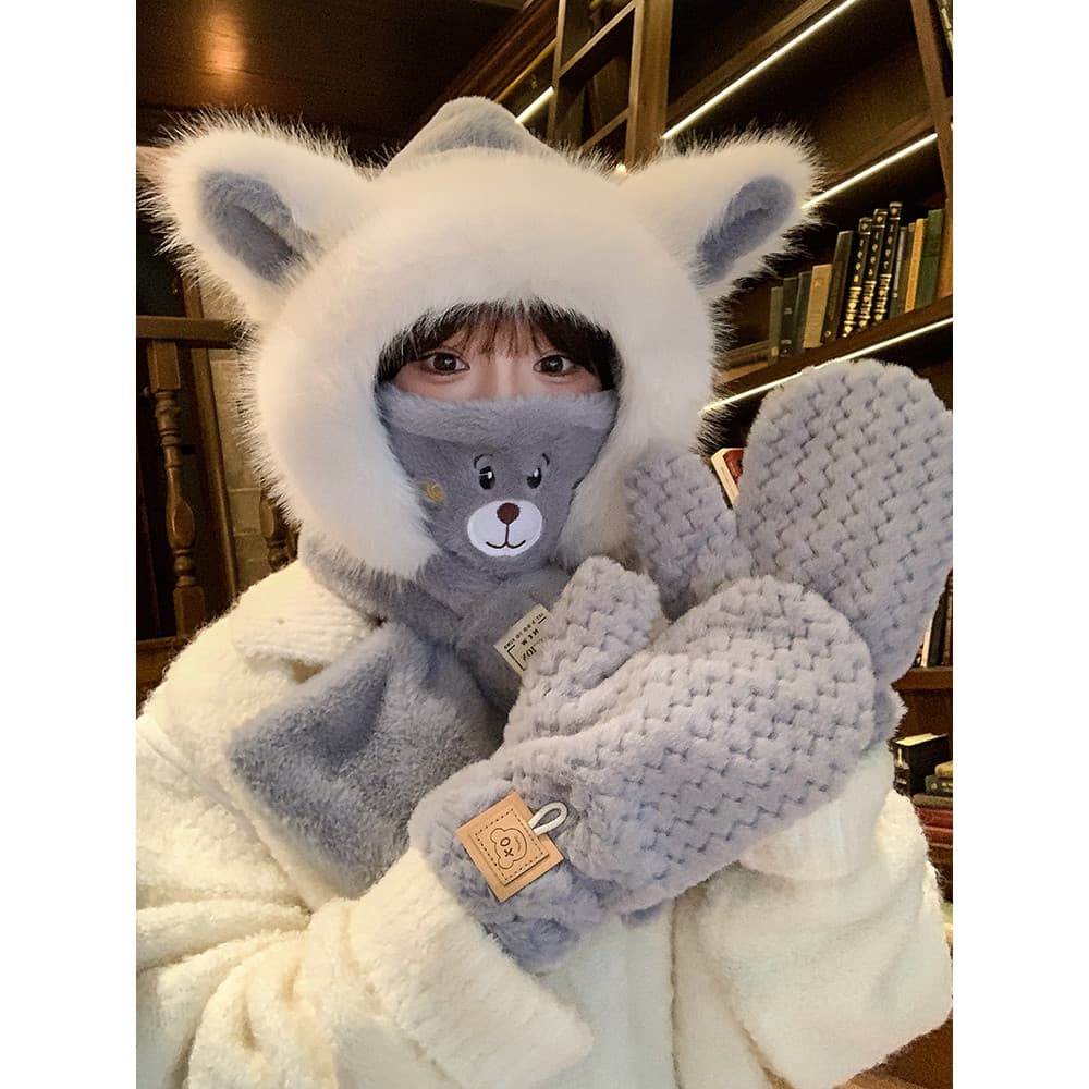 Novo estilo cachecol um inverno feminino ciclismo proteção de orelha boné pescoço proteção babador bonito peludo orelha