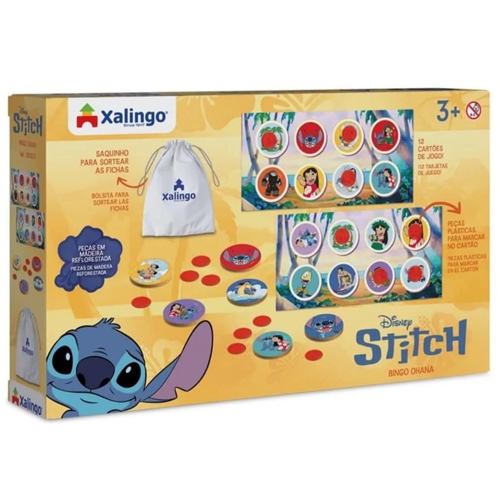Jogo Bingo Infantil Ohana Stitch Peças Grandes em Madeira