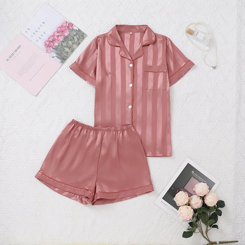 Pijamas femininos de seda, conjunto novo de pijamas femininos para uso doméstico, listrado, jacquard, grosso, conjunto K