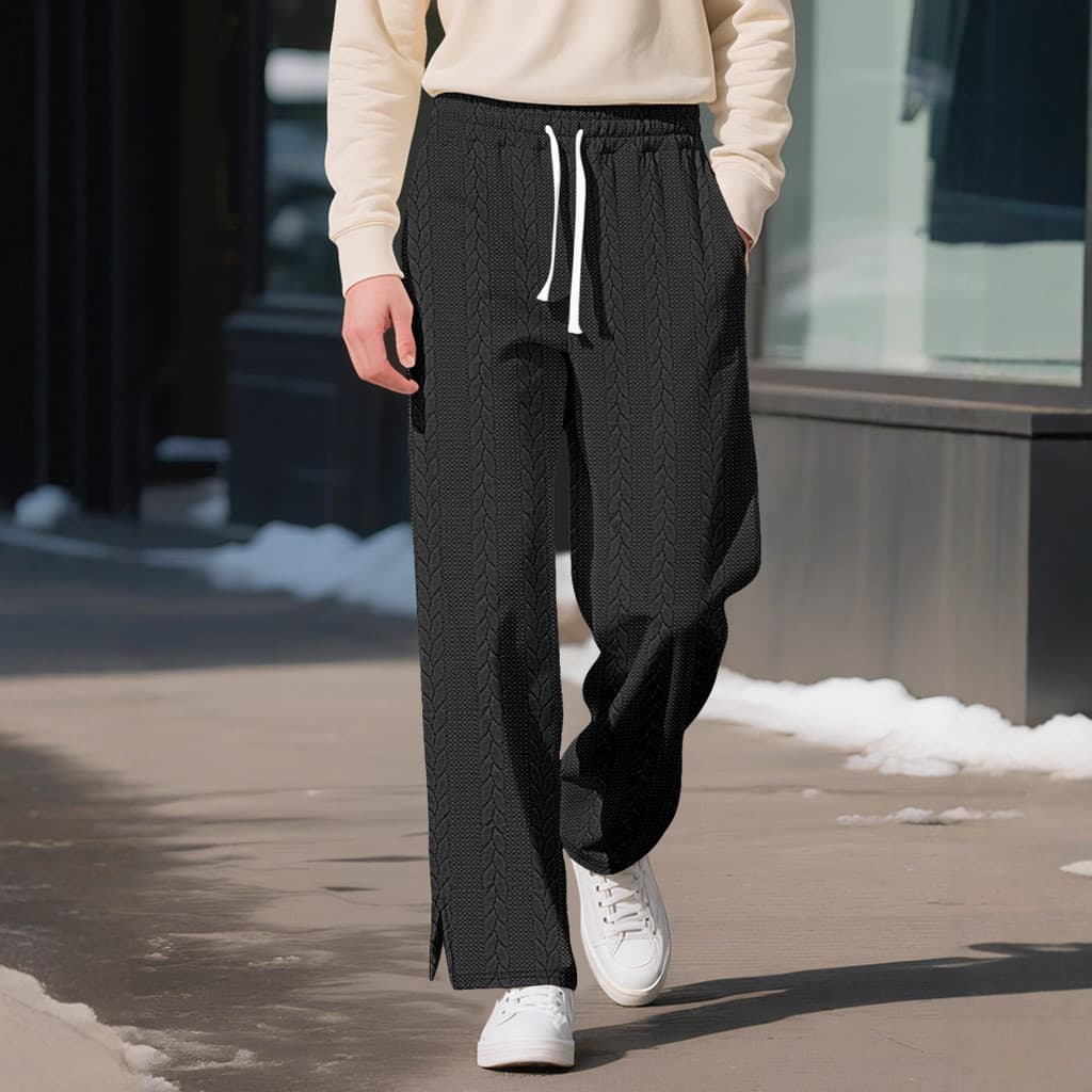 Novo outono inverno masculino americano Casual esportes cor sólida Jacquard padrão de cânhamo tamanho grande calças com