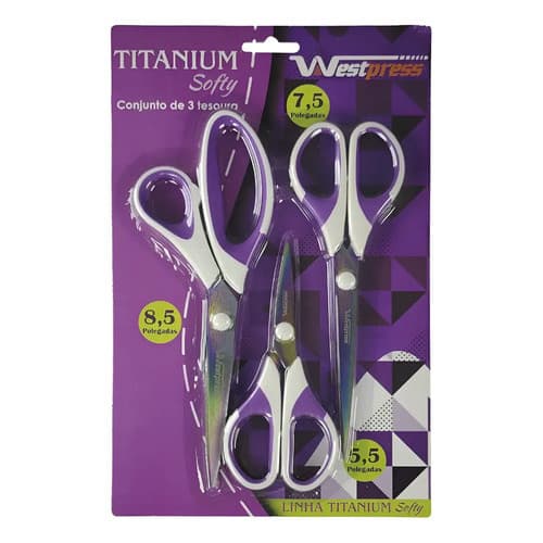 Kit Com 3 Tesoura Costura Profissional Titanium Alfaiate Multicolorido