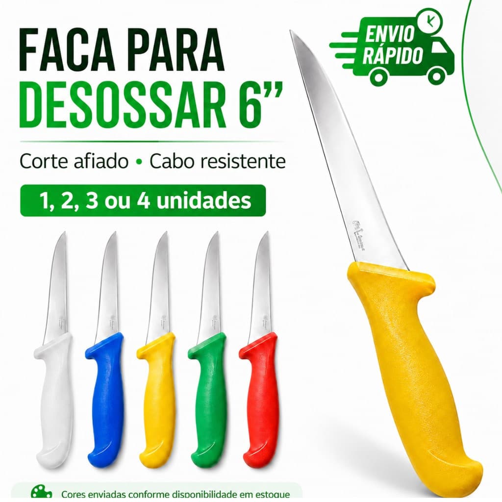 Kit 4 Faca Profissional Desossar 6" Sortida  Açougueiro Facas Aço Inox Utensílios Cozinha Facas Inox Frango Carne Peixe