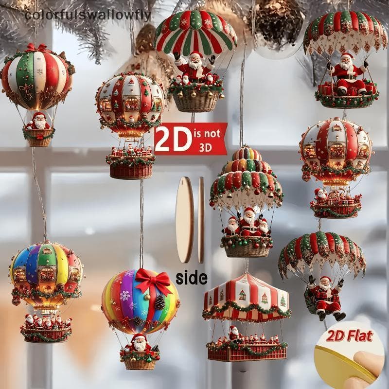 CSF 10 Unidades De Balão De Ar Quente De Madeira Pingentes De Papai Noel Enfeites De Árvore De Natal Decoração