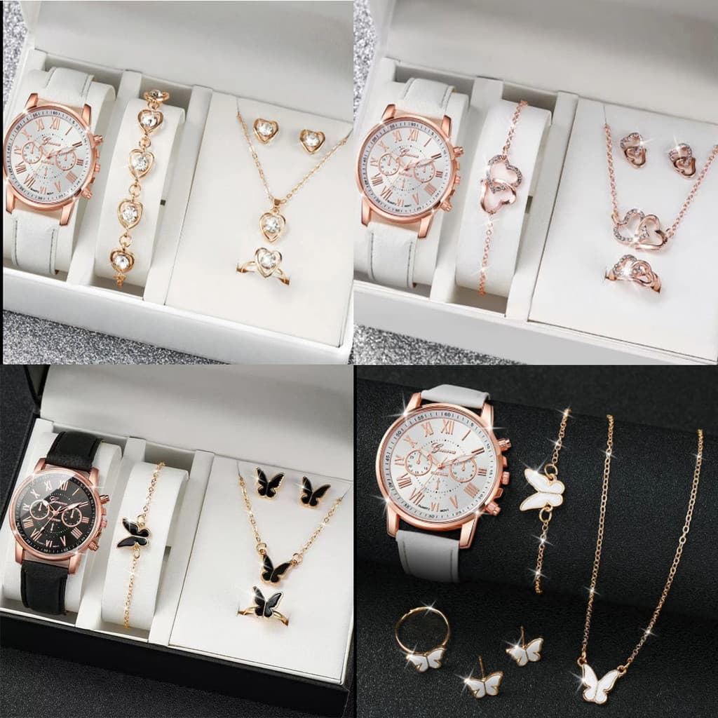 Conjunto de relógio e joias,  Kit's  podem   conter  colar, pulseira, brincos e anel(NÃO ACOMPANHA CAIXA)