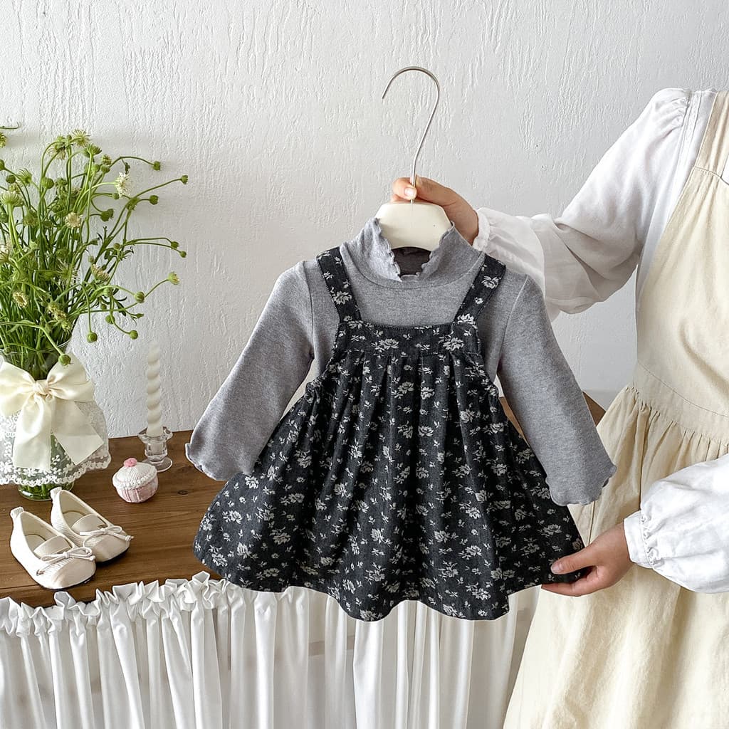 Outono bebê menina doce Floral cinta saia terno de duas peças meia gola alta Casual camisa de fundo bebê moda Outing rou