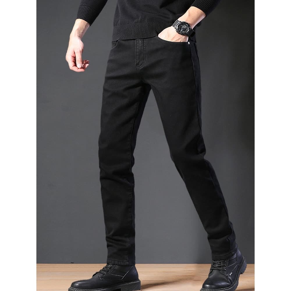 Plus size calças de brim masculinas em linha reta puro preto gordo cara gordo plus size calças irmão gordo calças mascul