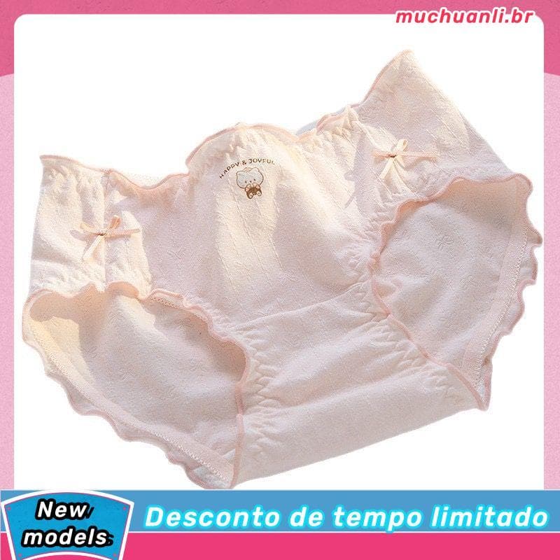 Japonês rosa branco macio bonito urso roupa interior feminina algodão puro respirável meados de cintura Bowknot menina e