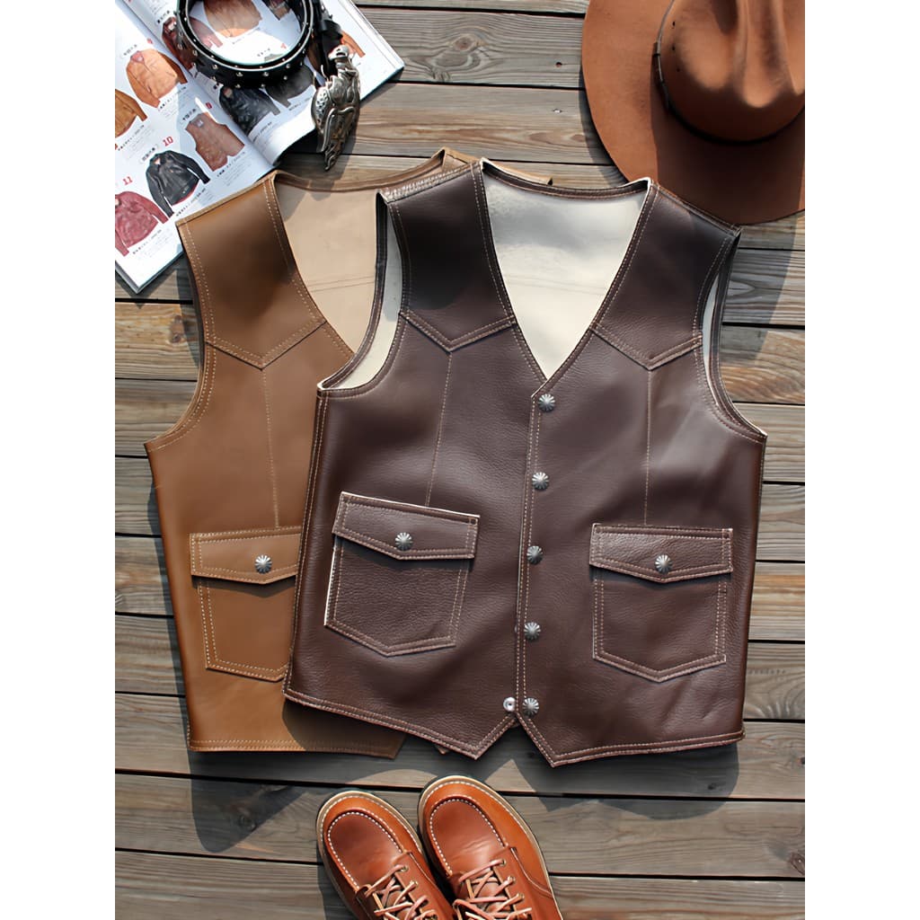 Outono inverno colete de couro genuíno masculino primeira camada de couro sem forro colete Multi-bolso Casual colete clu