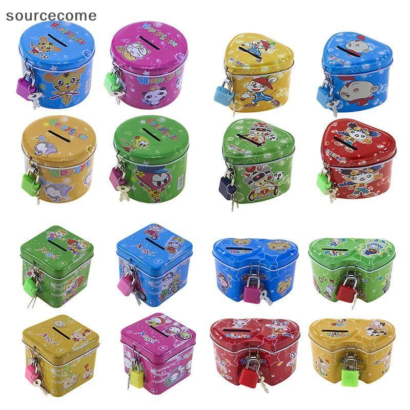 [sourcecome] Cofrinho De Lata Quadrado Colorido De Desenho Animado Com Lo/Key-Boutique De Presente De Aniversário Infant
