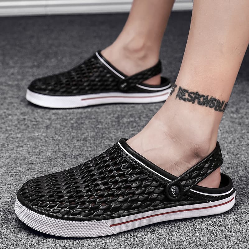 Verão buraco sapatos versão coreana meia chinelos sapatos da moda Baotou sapatos masculinos sandálias antiderrapantes ca