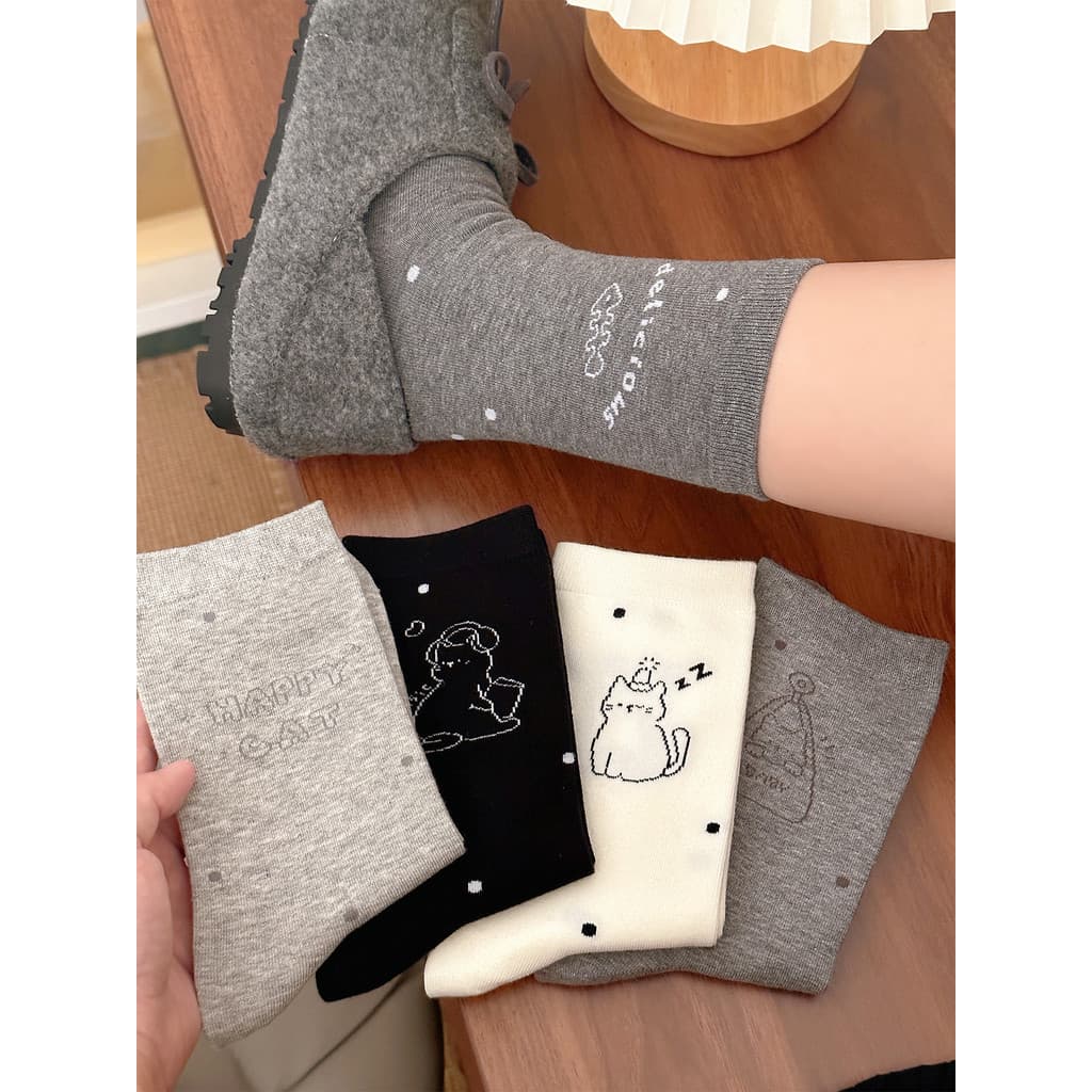 Bonito desossado meias femininas estilo Preppy primavera outono puro algodão meio tubo meias estilo verão pilha meias do