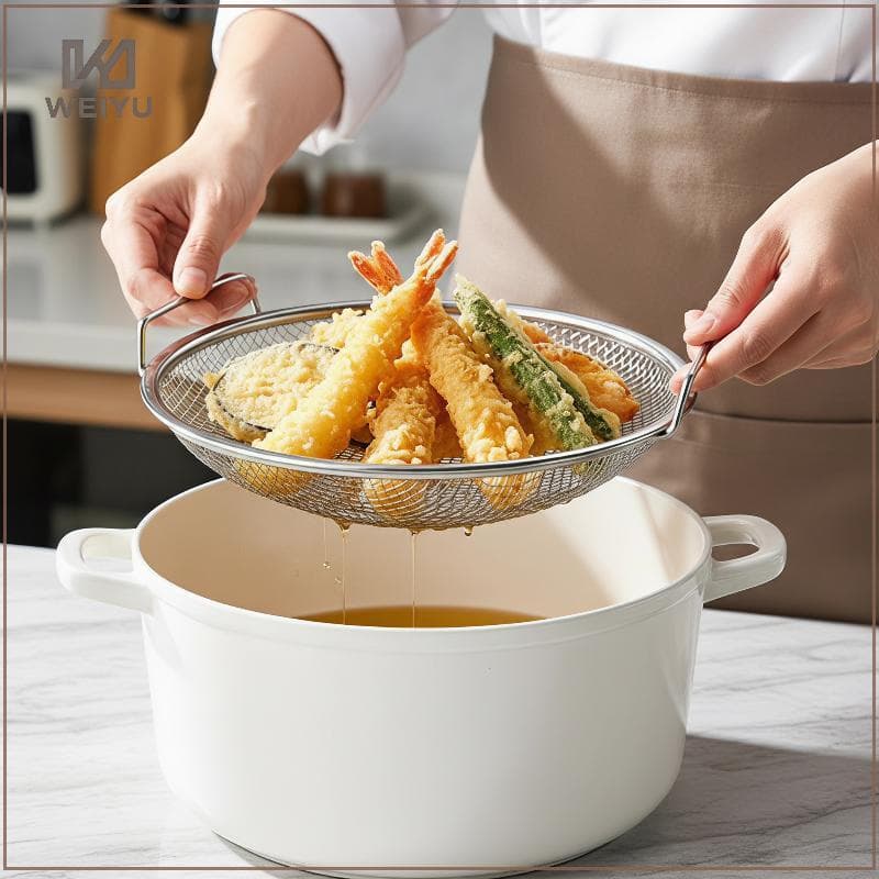 WEIYU Filtro De Óleo De Aço Inoxidável Resistente Ao Calor Com Bandeja 1/2 Pçs Rede De Fritura Peneira Escorredor De Ali