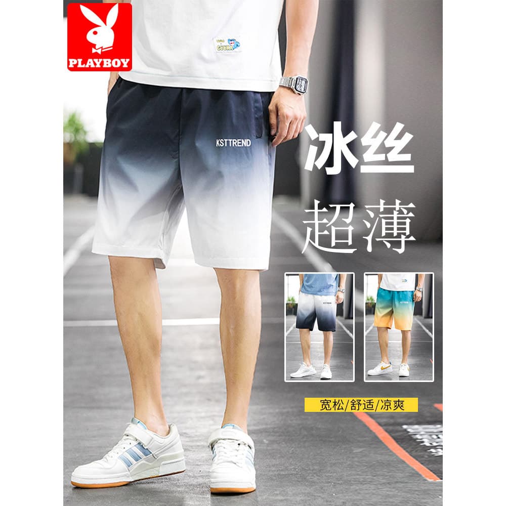Playboy Shorts masculino verão exterior wear fino solto gradiente calças de praia Street wear cinco pontos Casual calças